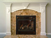 A white Fairmont + brown marble + stylish fireplace = livingroom elegance